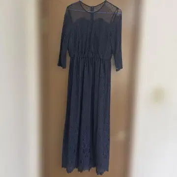 다크 블루 레이스 맥시 드레스 긴팔