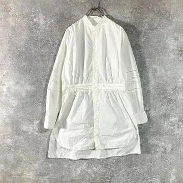 MACPHEE 노카라 블라우스 튜닉 화이트 긴팔 레이스