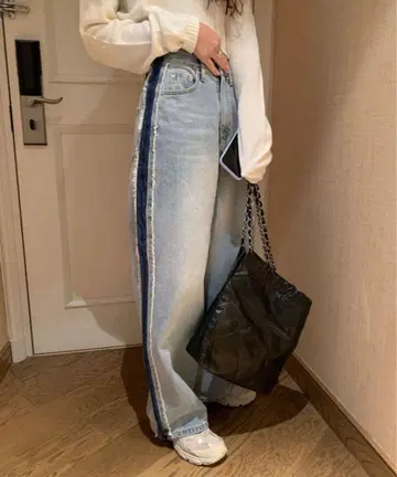 하이 웨스트 와이드 레그 데님 팬츠