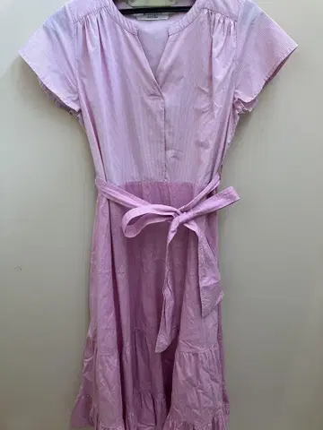 로코주리 반팔 셔츠 원피스 허리 리본