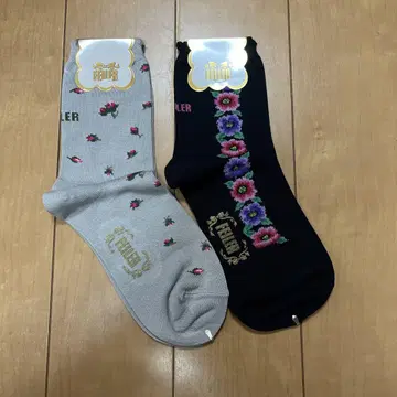 FEILER 꽃무늬 삭스 22-24cm 그레이/블랙