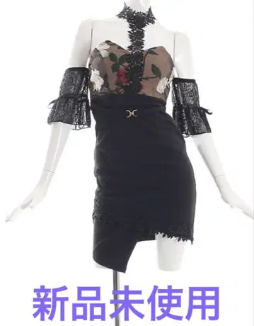꽃무늬 자수 타이트 드레스 블랙