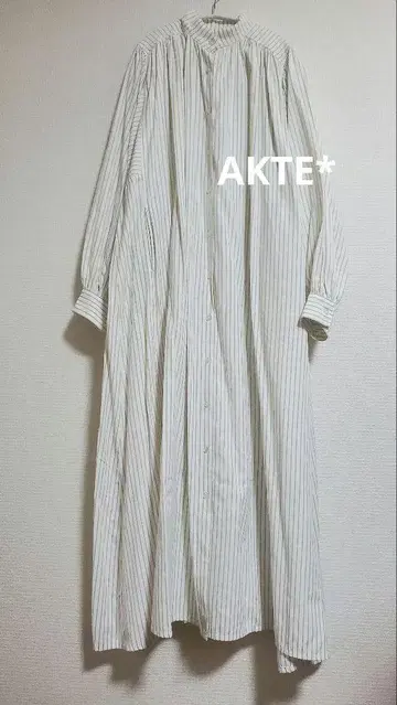 AKTE/볼륨 롱 셔츠 원피스/스트라이프/면/코튼 혼방/루즈핏