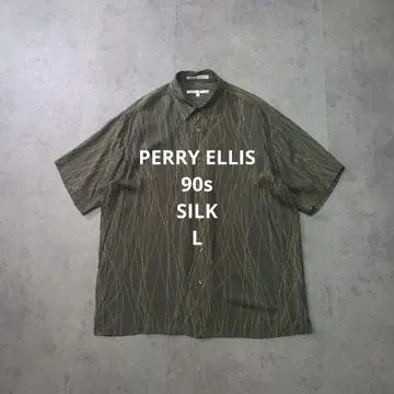 90s PERRY ELLIS 올 패턴 실크 반팔 셔츠 L