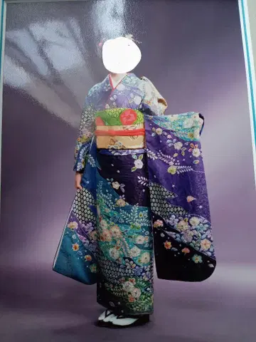 후리소데 꽃무늬 보라색 파랑