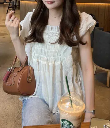 nelliy 프릴 셔링 시어 블라우스
