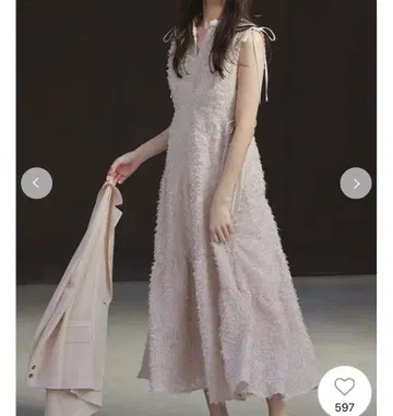 FRAY.ID 프린지 자카드 티어드 원피스 핑크