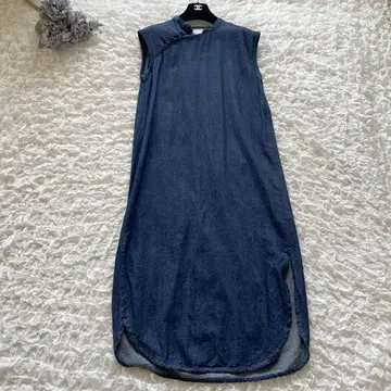 선셀프 데님 닥터 넥 슬리브리스 원피스 인디고 차이나