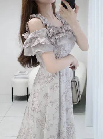 신상 꽃무늬 프릴 오프숄더 플레어 원피스 [ru1244