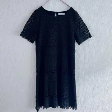 제랄 전체 레이스 원피스 반팔 블랙 M 안감 고급 포멀 레이온