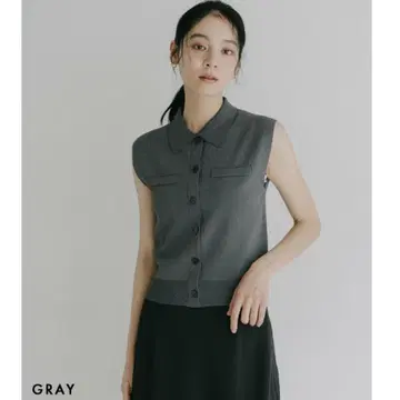베이스먼트 온라인 카라 부착 슬리브리스 니트 그레이