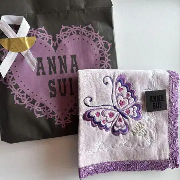 ANNA SUI 안나수이 타월 손수건 대형 자수 나비 갸루 귀여운 보라색