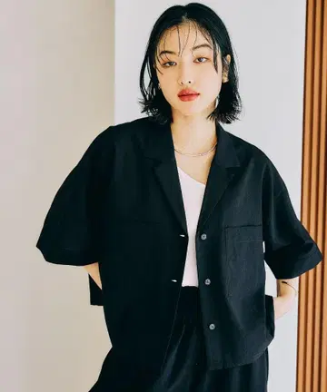 LEPSIM 린넨 라이크 드라이 시리즈 오픈 카라 숏 5부 소매 셔츠