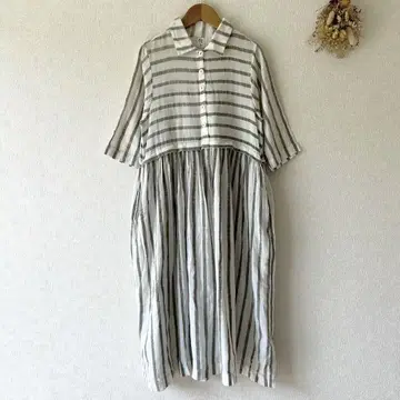 maku textiles 마쿠 스트라이프 허리 절개 셔츠 원피스