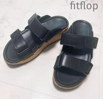 핏플랍 블랙 코르크 웨지 샌들