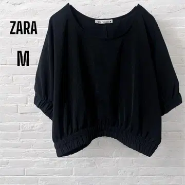 ZARA 블랙 크롭 탑 바루브 슬리브 블랙 무지 M