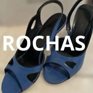 ROCHAS 이탈리아제 로얄 블루 계열 오픈토 하이힐 샌들 37