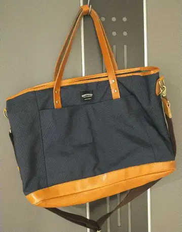 WONDER BAGGAGE 토트백 네이비 브라운 가죽 원더 배기지