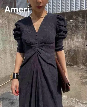 아메리 빈티지 뒷부분 오픈 주름 드레스