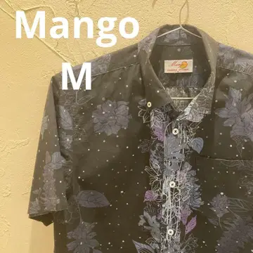 Mango 망고 카리유시 의류 알로하 셔츠 꽃무늬 반팔 블랙 M