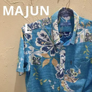 MANJUN 마준 카리유시 의류 알로하 셔츠 L 파랑 꽃무늬