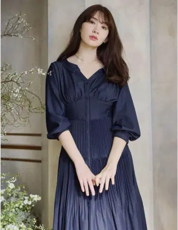 Herlipto Pleated Open Shirt Dress 인디고