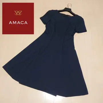 (컨디션 최상) AMACA 반팔 롱 플레어 원피스 네이비