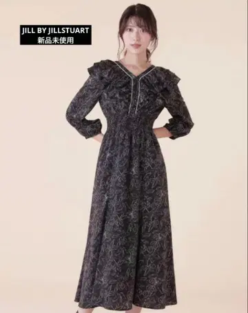 라인 플라워 프릴 원피스 블랙 질 바이 질 스튜어트 미사용 새상품