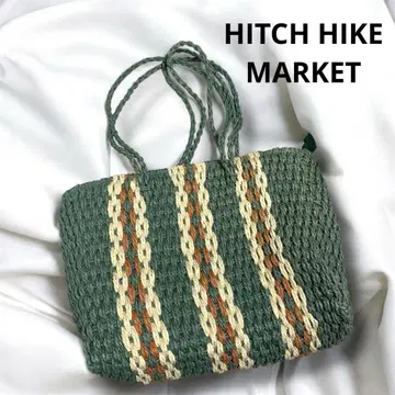 HITCH HIKE 히치하이킹 스트라이프 스퀘어 바스켓 토트 그린