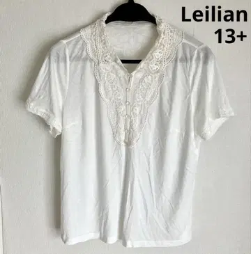 Leilian 레리안 옷깃 레이스 반팔 티셔츠 화이트 13+