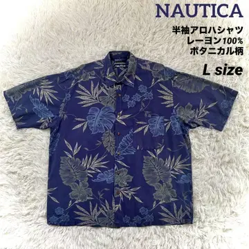 NAUTICA 노티카 반팔 알로하 셔츠 레이온 100% 보태니컬 무늬 L