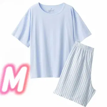 MUJI 무인양품 면 반팔 룸웨어 세트 블루 M 여성용 레이디 파랑