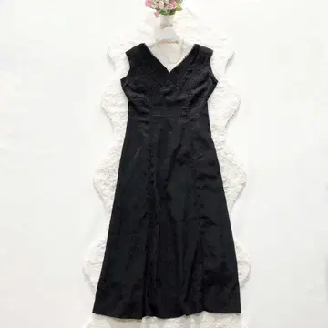 하립투*V넥 썸머 원피스 레이스 무릎 기장 블랙 S