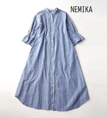 NEMIKA 네미카 레리안 면 린넨 루즈핏 셔츠 원피스 스트라이프 0