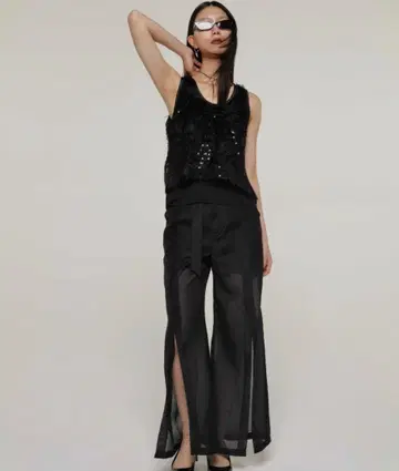 CROSS SLIT SHEER PANTS/크로스 슬릿 시어 팬츠