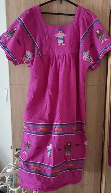 면 100% 과테말라 손으로 짠 원피스 민족 에스닉 공예 자수