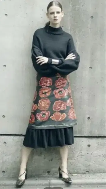 아메리 빨간색 꽃무늬 롱 스커트 프릴
