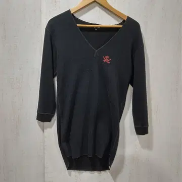 FLAT HEAD R.J.B 블랙 V넥 컷소 38 와플 티셔츠