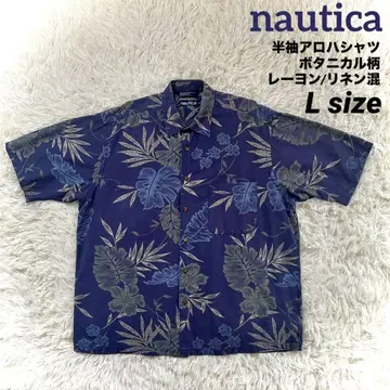 nautica 노티카 반팔 알로하 셔츠 보타니컬 무늬 네이비 L