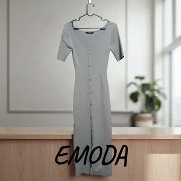 '새상품급' EMODA 그레이 V넥 반팔 롱 니트 원피스