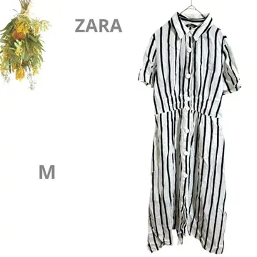 자라 ZARA 린넨 100% 셔츠 원피스 스트라이프 M 화이트