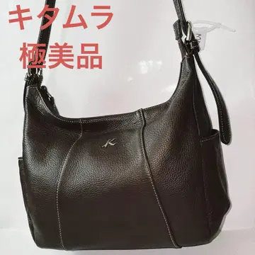 컨디션 최상 키타무라 숄더백 브라운 주름 가죽 천연 가죽 로고 A4