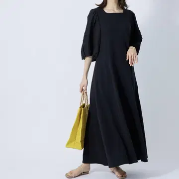 로페 벌룬 슬리브 저지 콤비 원피스