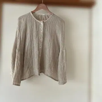 린넨 100% 베이지 긴팔 블라우스