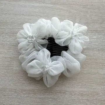 헤어 액세서리 더블 빗 화이트 꽃