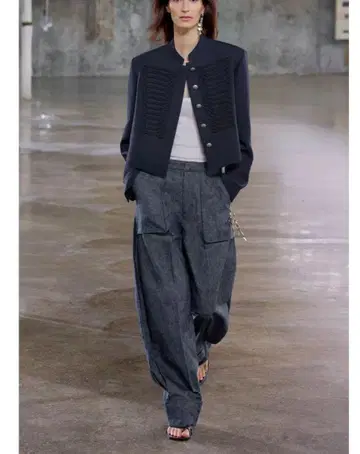 ZARA ZW 컬렉션 린넨 혼방 팬츠 데님 배럴 레그