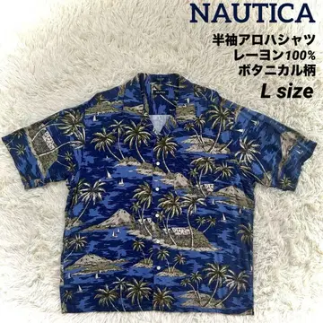 NAUTICA 노티카 반팔 알로하 셔츠 레이온 100% 보태니컬 무늬 L