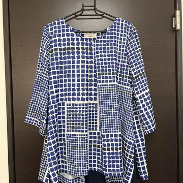 Leilian 튜닉 오분 소매 파랑과 화이트 체크 무늬
