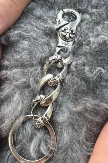 중후한 키체인 실버 925풍 크로스 디자인 전체 길이 약 9cm