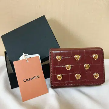 Casselini 브라운 하트 장식 3단 폴더형 지갑